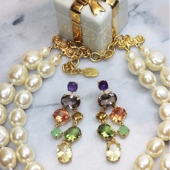 Carolee Earrings Panther Clip Retro Collectible Vintage  Duchess of Windsor Carolee Chandelier Earrings